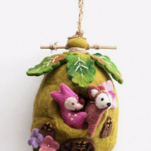 Himalayan Felt hanging Flower house w/ 2 Deers Kids Toys Non Toxic 100% Natural