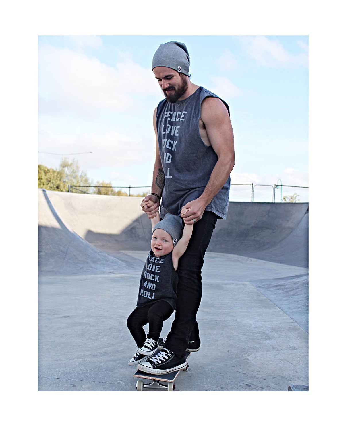 Peace Love Rock N Roll Acid Wash Adult & Baby Muscle Tee - Image 5