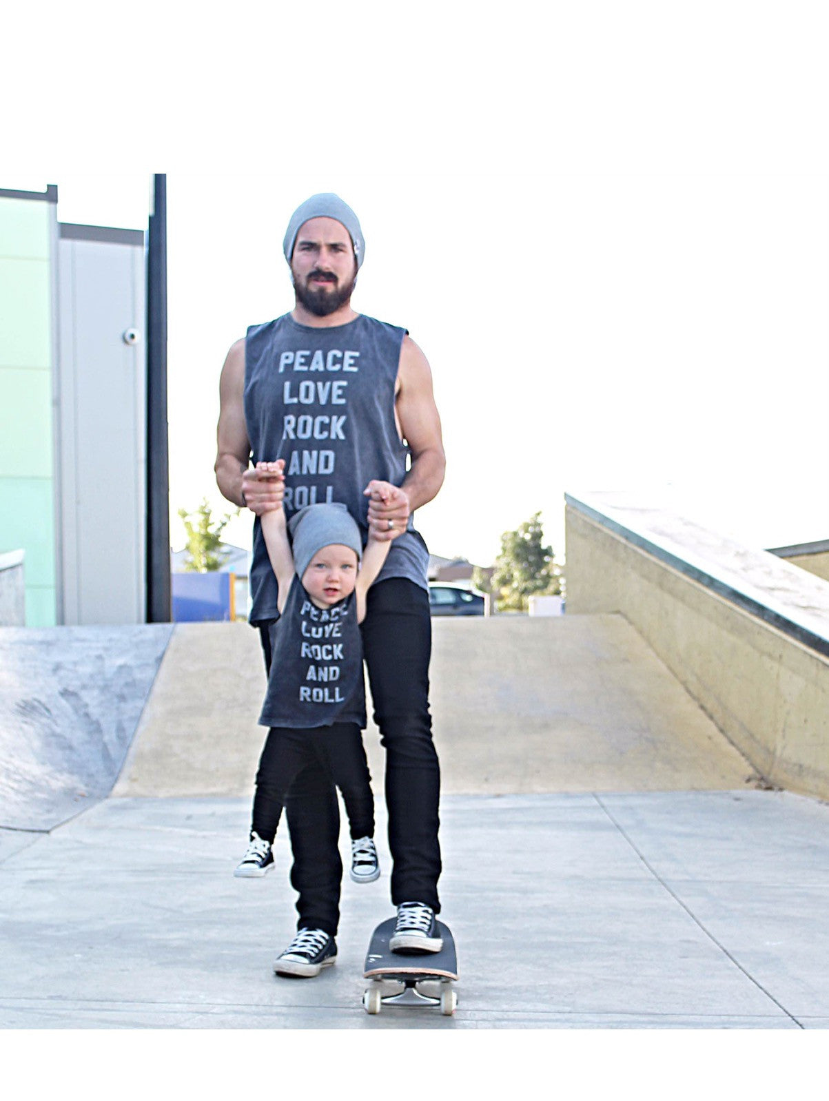 Peace Love Rock N Roll Acid Wash Adult & Baby Muscle Tee - Image 3