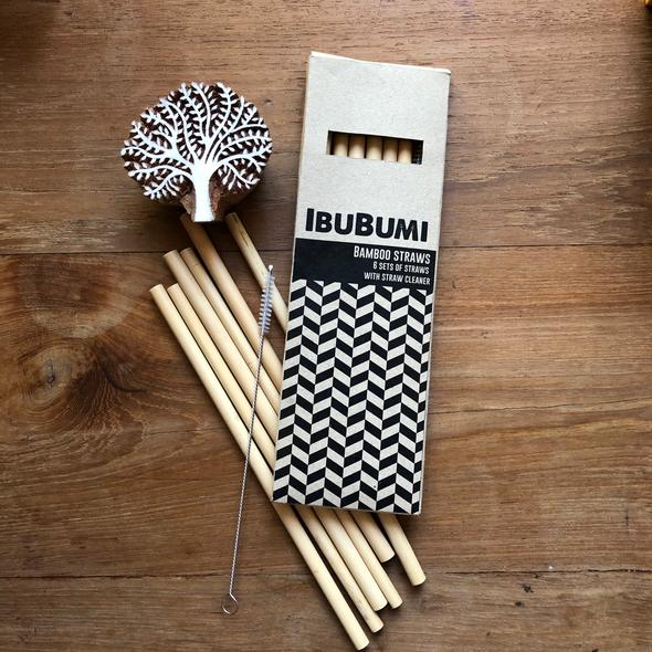 IbuBumi Bamboo Straws 6 pcs with Stainless Steel Brush Zero Waste, Natural, Sustainable and Eco Friendly