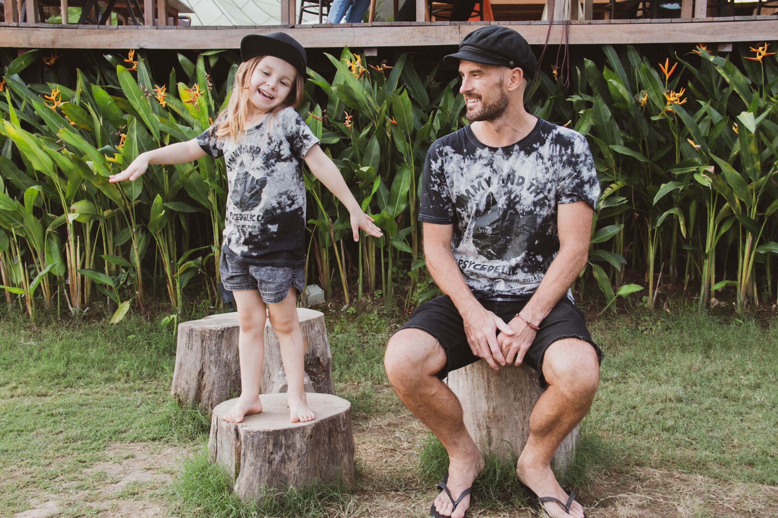 Jimmi & The Psychedelic Cats Black & White Smoke Tee Matching Papa & Me T-shirt Set - Image 2