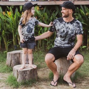 Jimmi & The Psychedelic Cats Black & White Smoke Tee Matching Papa & Me T-shirt Set