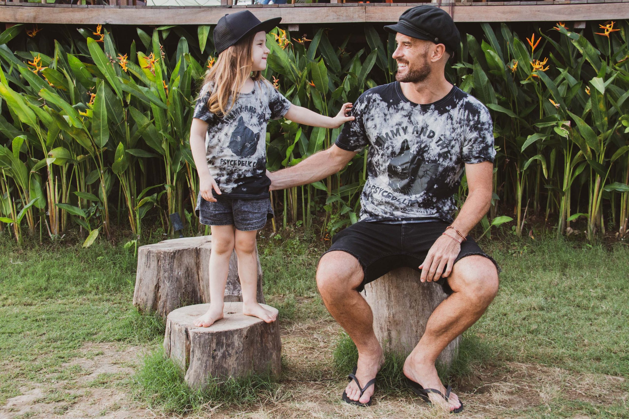 Jimmi & The Psychedelic Cats Black & White Smoke Tee Matching Papa & Me T-shirt Set