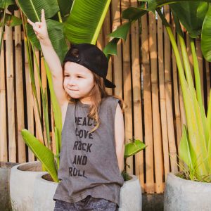 Peace Love Rock N Roll-NEW COLOUR RELEASED-Adult & Kids Unisex Matching Khaki Muscle Tee Set