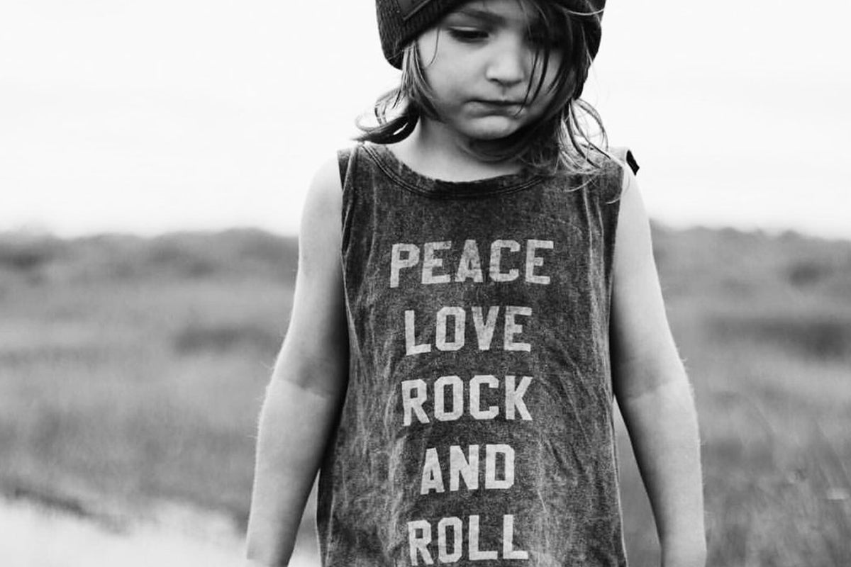 Peace Love Rock N Roll Acid Wash Adult & Baby Muscle Tee