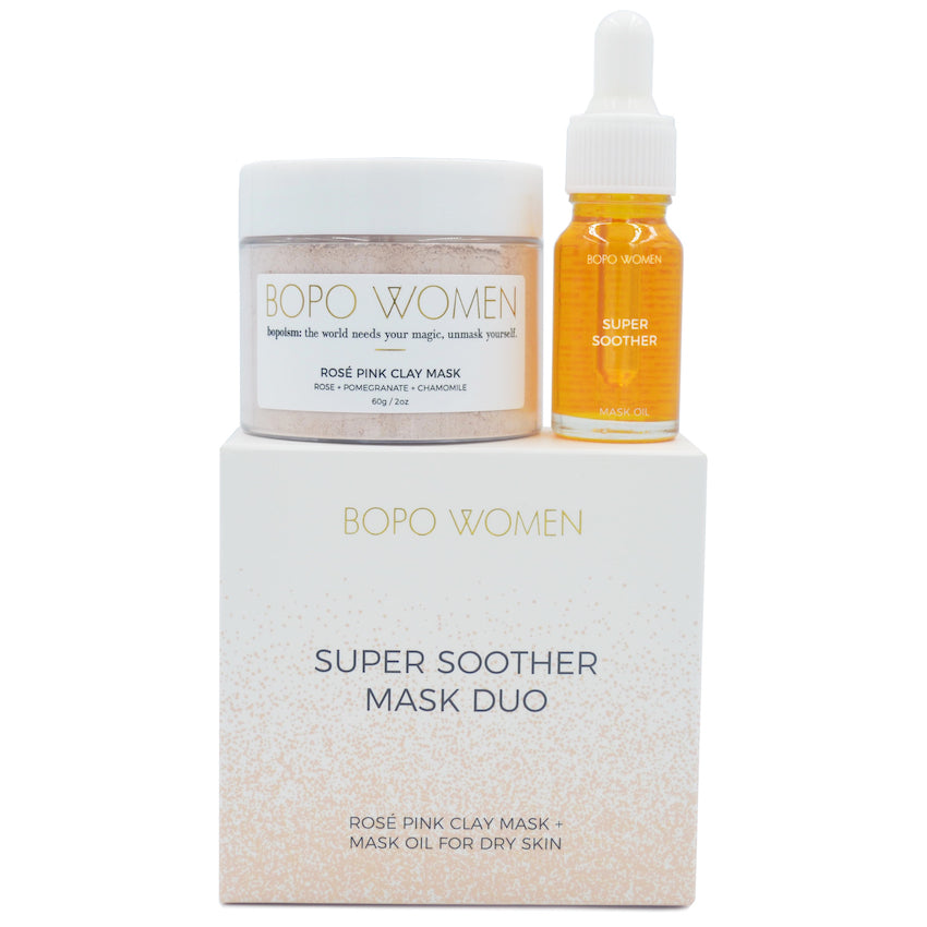 Bopo Women Super Soother Mask Duo - Rose Pink Clay Mask Natural Vegan Plant Based - Image 6