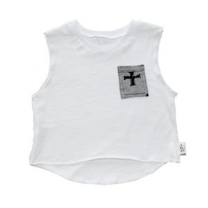 Cross Your Heart Muscle Tee White With Grey Pocket